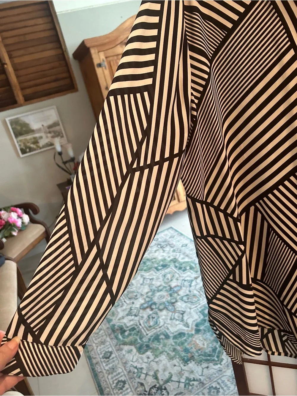 Chico's Black and White Graphic Stripe Button-Down Shirt